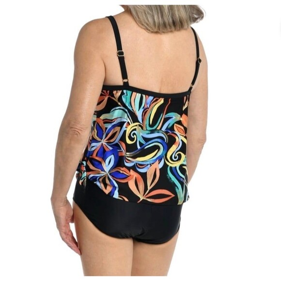Maxine of Hollywood Watercolor Expressions Faux Tankini One Piece Size 12 New - Picture 2 of 6